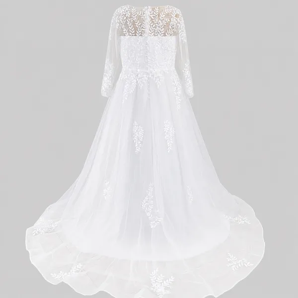 Lace Tulle Wedding Dress Women's 18W White Long Sleeve A-Line Gown Bridal EUC - Image 2