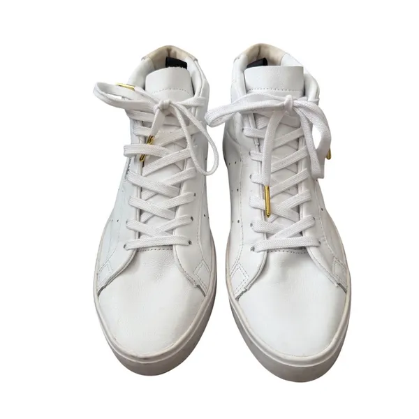 Adidas Sleek Mid White Leather High Top Sneakers Gold Foil Size 6.5 - Image 3
