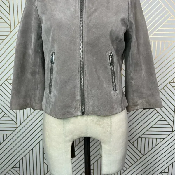 Soia + Kyo Collarless Zip Front Suede Jacket Tan Brown Size‎ US Small - Image 6