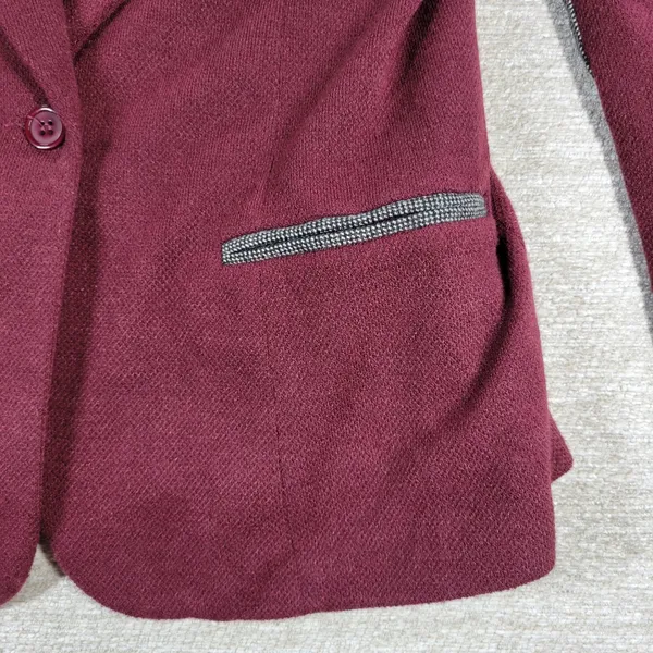 41 Hawthorne Tweed Blazer Womens Medikum Burgundy Jacket Elbow Patches Buttons - Image 12