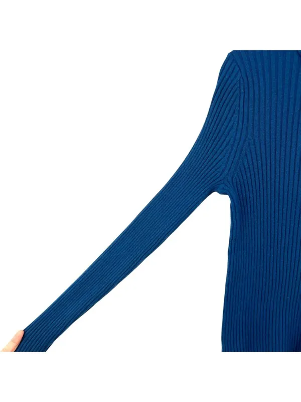 Banana Republic Blue Ribbed Fitted Turtleneck Sweater Size Medium 90s Minimalist - Image 4