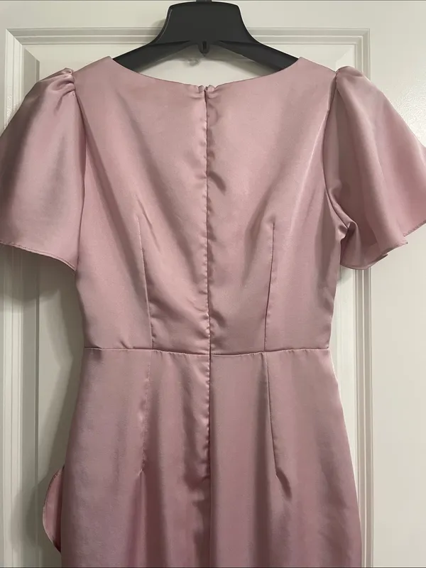 Lulus Eternal Bond Blush Satin Ruffled Flutter Sleeve Maxi Dress Size Small - Image 8