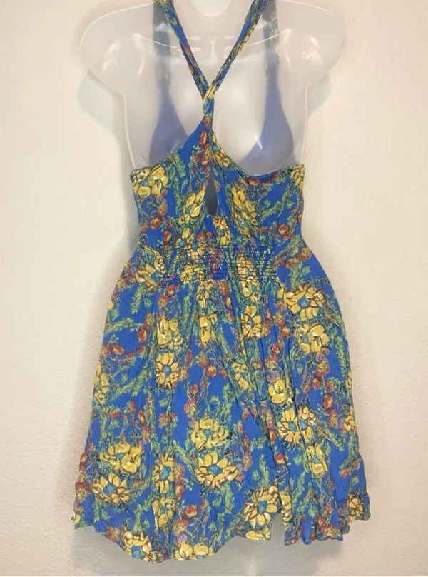 Free People Blue Washed Ashore Mini Dress Strappy Back Size S - Image 5