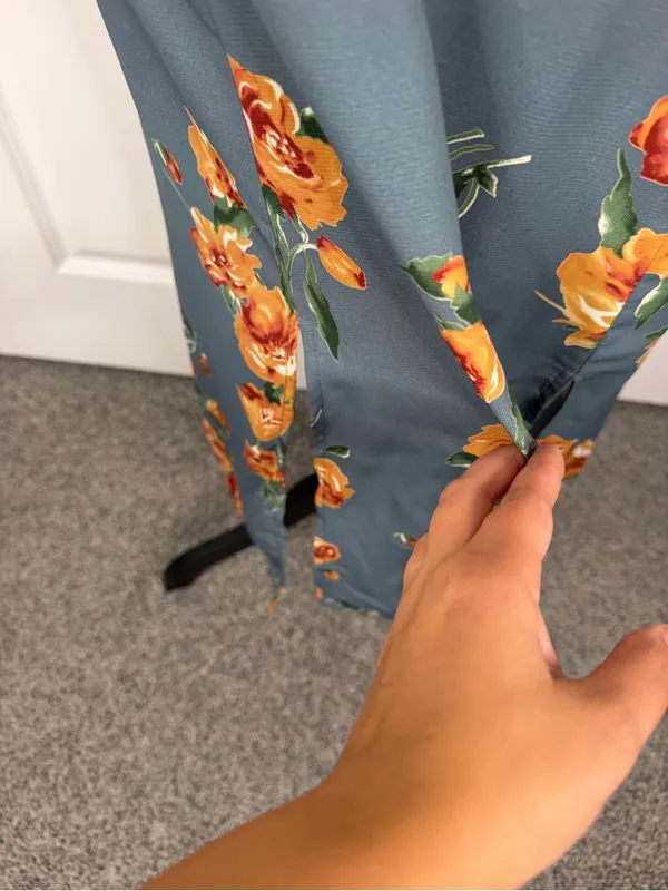 Lulus Floral Cutout Tie Front Midi Dress Blue Orange Sz S NWOT - Image 7