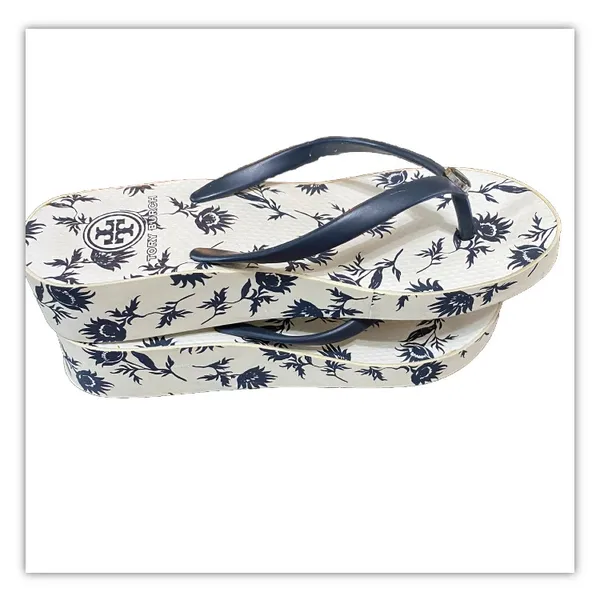 Tory Burch white & navy Floral Wedge Flip Flops size 7.5 - Image 3