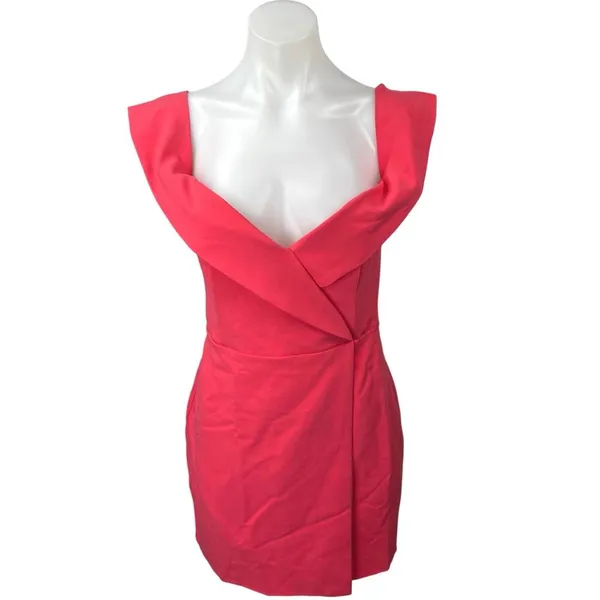 NEW NBD Ferreira Pink Sleeveless V-Neck Zipper Mini Tank Wrap Sheath Dress Sz M - Image 4