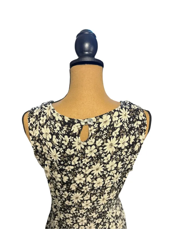 Vintage 90s More Jazz Size 18 Petite Daisy Floral Crinkle Midi Dress - Image 4