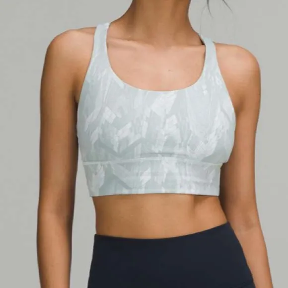 Lululemon NWT Energy Longline Bra Reverberate Chevron Jacquard Silver Blue White - Image 3