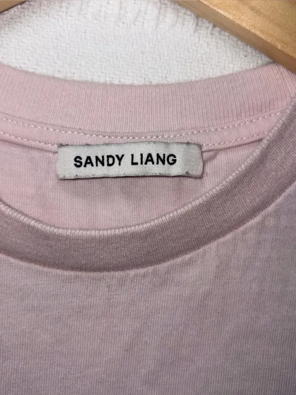 Sandy Liang Womens Y2K Crop Logo Baby Cotton Tee Size S Rhinestones Designe - Image 4
