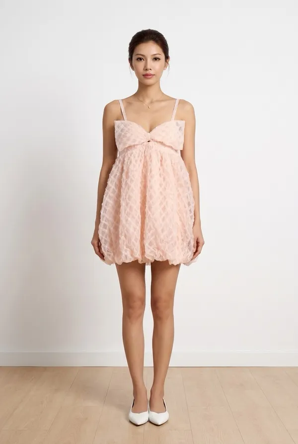 Storia Bow Dress pink peach color - Image 3