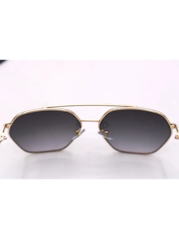 Foster Grant Sunglasses Gold Red Hexagon Frames Dark Gray Lenses Soft Case Vtg - Image 9