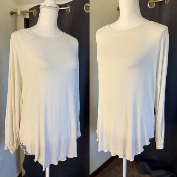 Free People Ivory Twist Back Ribbed Long Sleeve Top XS Oversized Boho‎ - Image 6