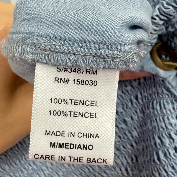 Love Tree Blue Tencel Smocked Wide Leg Jumpsuit Womens Medium 3487RM Pocketed - Image 6