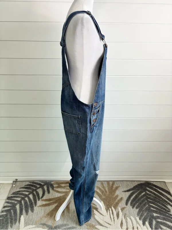 Ann Taylor Loft Distressed Blue Jean Denim Overalls Size L - Image 2