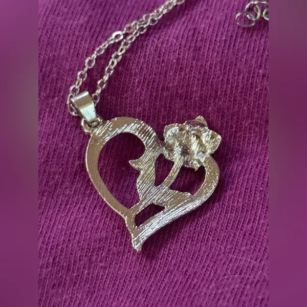 Sterling Silver Heart Necklace with Rose Gold Rose Accent 🌟 - Image 5