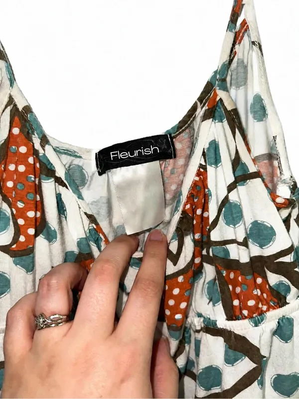 Fleurish Floral Polka Dot Cami Tank Top - Rust & Teal - Image 2