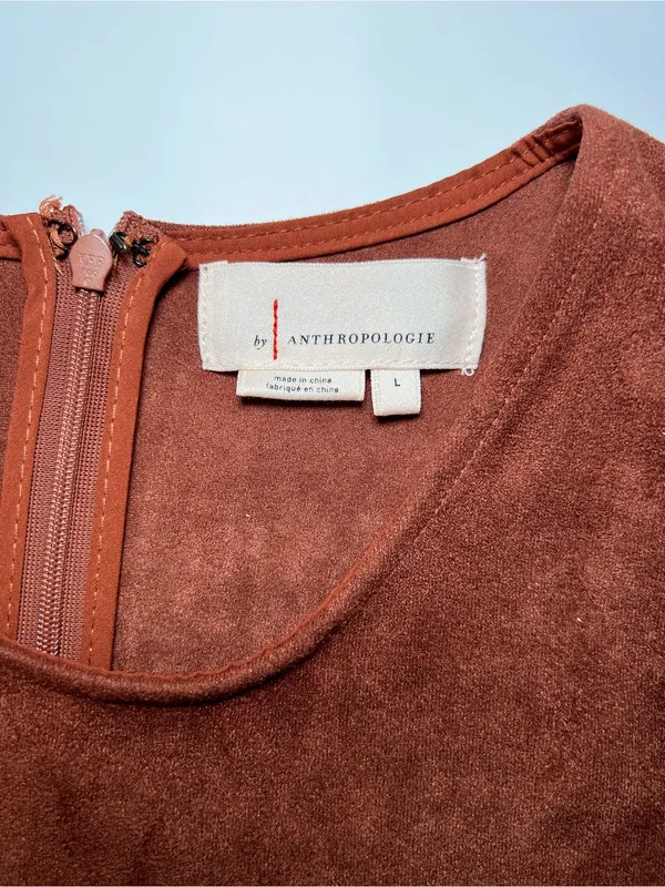 Anthropologie Sleeveless Faux Suede-Look Belted Jumpsuit in‎ Rust Brown large - Image 5