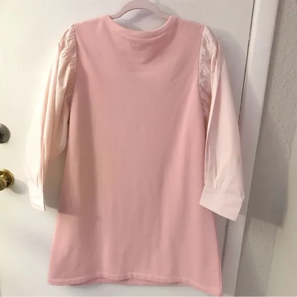 Free Assembly Pink Smocked Sleeve Mini Shift Dress L Casual Classic Preppy - Image 3
