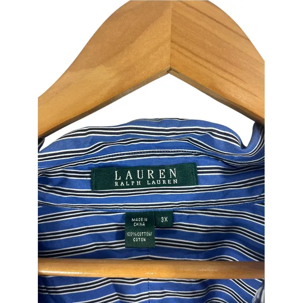 Ralph Lauren Womens 3xl Blue Monogram Dress Shirt Button Down Striped Old Money - Image 2