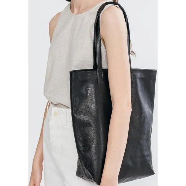 Baggu Tote Milled Leather Nubuck Bag Handbag Natural Interior Pocket Navy Blue - Image 2
