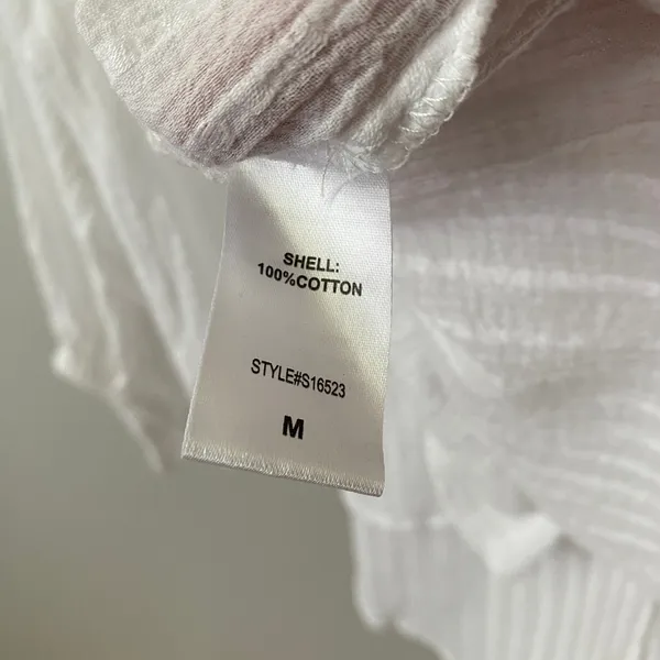 William B Size M White Blouse‎ Preppy Victorian Cotton Henley Coastal Boho - Image 6