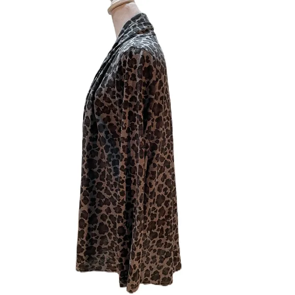 Allen Allen Gray, Black & Purple Leopard Print Open Front Cardigan Size Medium - Image 5
