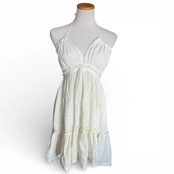 NWT Womens Olivaceous White Eyelet Style Spring Halter Dress - Sz M - Image 2