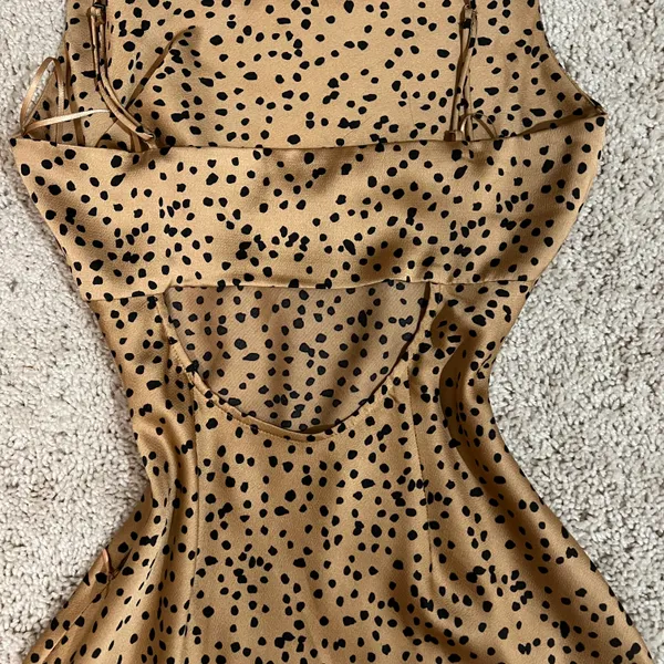 Spotted Silk Dress Tan - Image 4