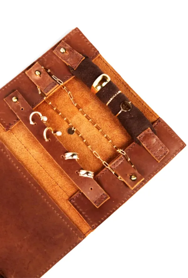 Leather Jewelry Roll Able Cognac - Image 2