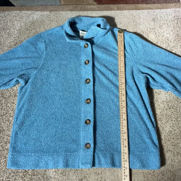 LL Bean Womens Granola Girl Sherpa Fleece Button‎ Front Cardigan Jacket L OFCL8 - Image 2