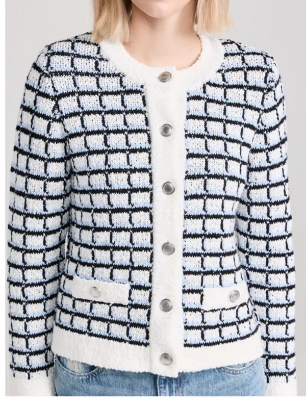 🌟 Veronica Beard 🌟 Lavigne Tweed Knit Sweater Cardigan Jacket Blue / White Xs - Image 3