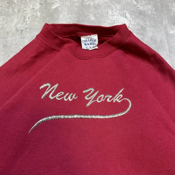 Vintage 90s Made In USA New York Red Long Sleeve Crewneck Sweatshirt - Image 3
