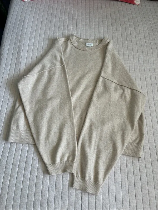 J. Crew Drop-shoulder oatmeal classic crew cotton boxy pullover sweater XL - Image 10