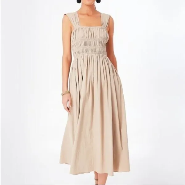 Tuckernuck POMANDER PLACE Noah Smocked Cotton Midi Dress - Image 2
