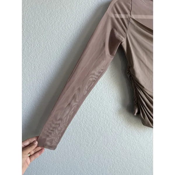 Abercrombie & Fitch Draped Ruched Top Size XS Sheer Mesh Panel Long Sleeve - Image 7
