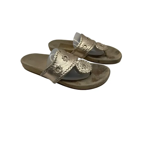 Jack Rogers‎ Jacks Flat Sandals Women 7 Gold Metallic Whipstitch Rondelle Preppy - Image 7