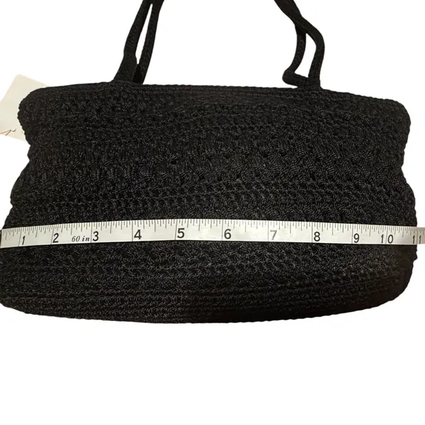 The Sak Black Crochet Shoulder Bag Woven Knit Tote Zip Top Boho Purse 90's Y2K - Image 5