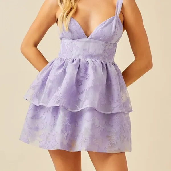FLORAL ORGANZA TIERED ROMPER DRESS Medium - Image 3