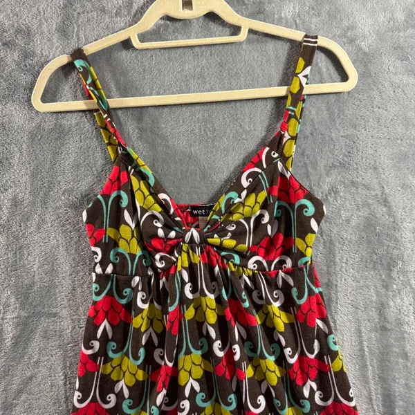 Vintage Y2K Wet Seal Babydoll Mini Dress Mod Floral Damask Cami Womens Medium - Image 3