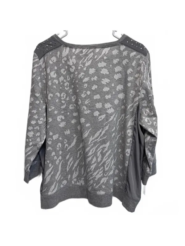 Chico's Collection Jacquard Print Gray Sweatshirt Studded Shoulders 3 (Size XL) - Image 2