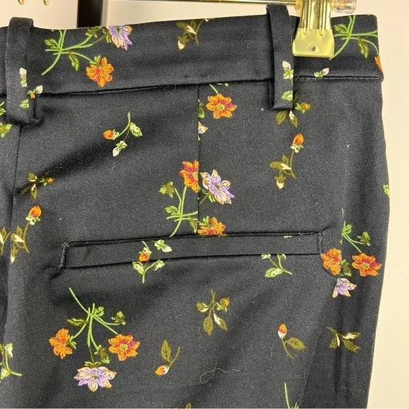 H&M Cigarette Trousers Floral Pants Womens 12 Black Stretch Slim Straight Ankle - Image 5