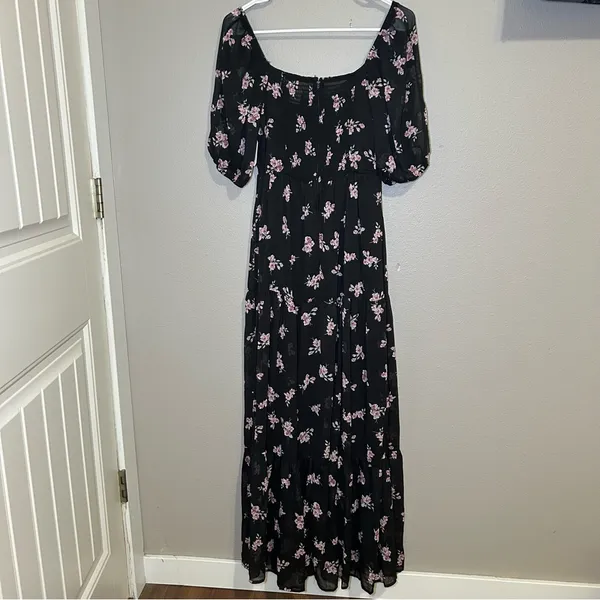 NEW Altar’d State Deanne black floral tiered maxi dress women’s size small - Image 6