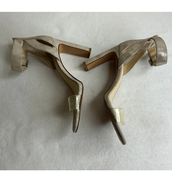 Vince Camuto Womens 6M Metallic Champagne Gold Clear Strap Block Heel Sandals - Image 4