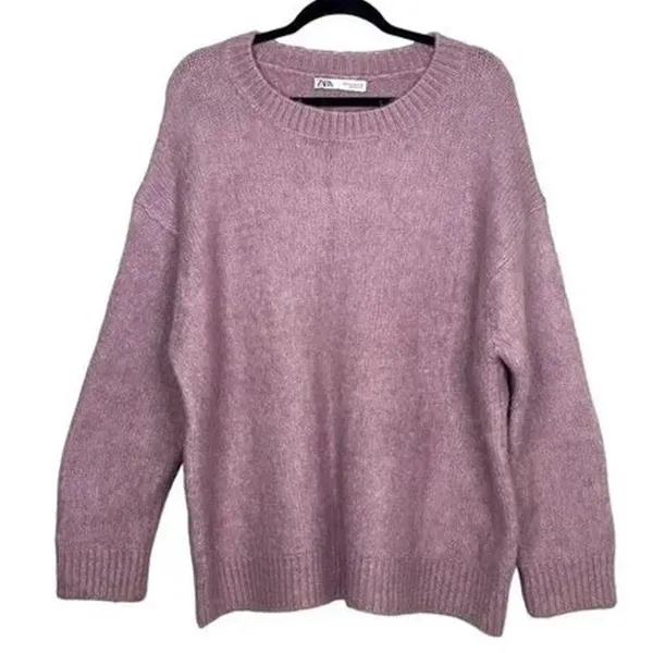 ZARA Oversized Ribbed Hem Long Sleeve Round Neck Pullover Sweater M Purple - Image 14