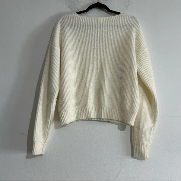 POL Cream V-Neck Pearl Beaded Floral Sweater Size Small Boho Coquette - Image 4