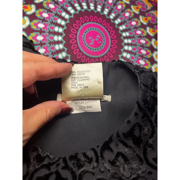 Vintage‎ 90s Max Studio Black Velvet Burnout Damask Sleeveless Sheath Dress Sz 4 - Image 6