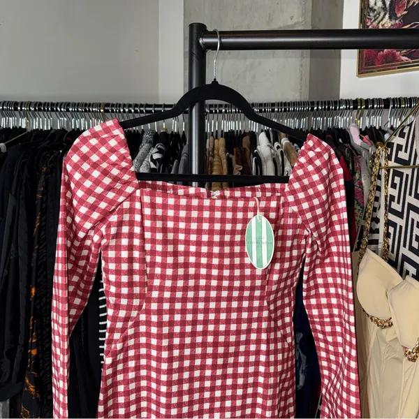 Le Club Social Wear Red Gingham Square Neck Mini Dress Womens XS New NWT - Image 3