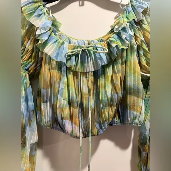 Zara Blue and Green Off-Shoulder Crop Top Size‎ M - Image 4