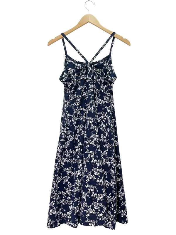 PACT Organic Cotton Fit Flare Midi Dress Size Large Navy Floral Shelf Bra Knit - Image 4