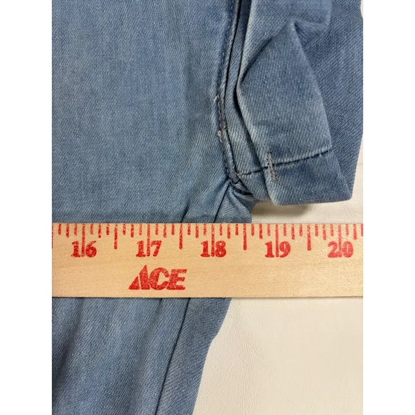 Blue Denim Short Sleeve Button Front Midi Shirt Dress Light Wash Small - Image 5